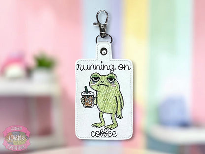 Coffee Frog Embroidered Keychain