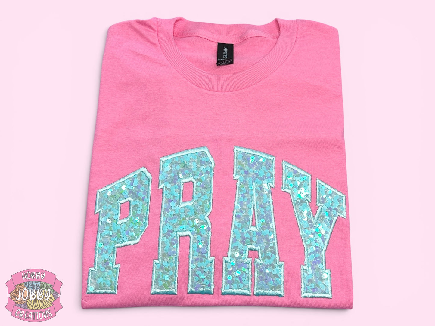 PRAY Sequin Applique Embroidered T-Shirt