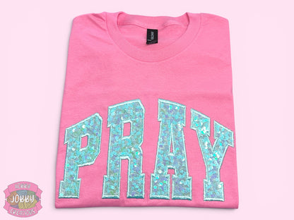 PRAY Sequin Applique Embroidered T-Shirt