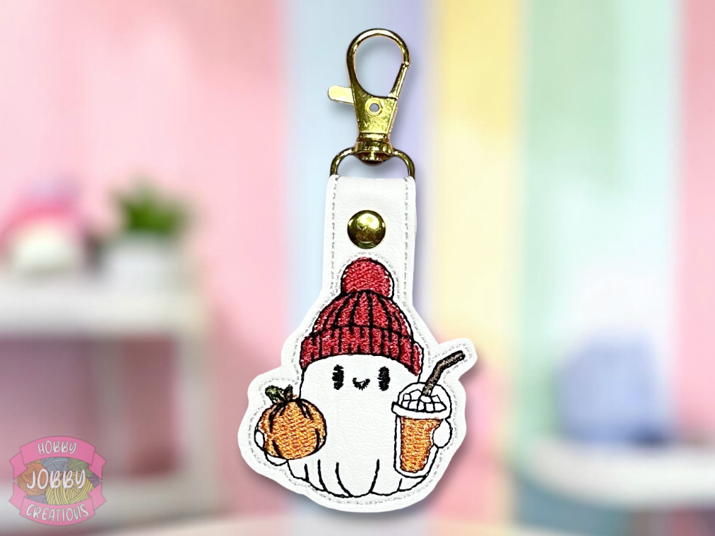 Fall Ghostie Embroidered Keychain