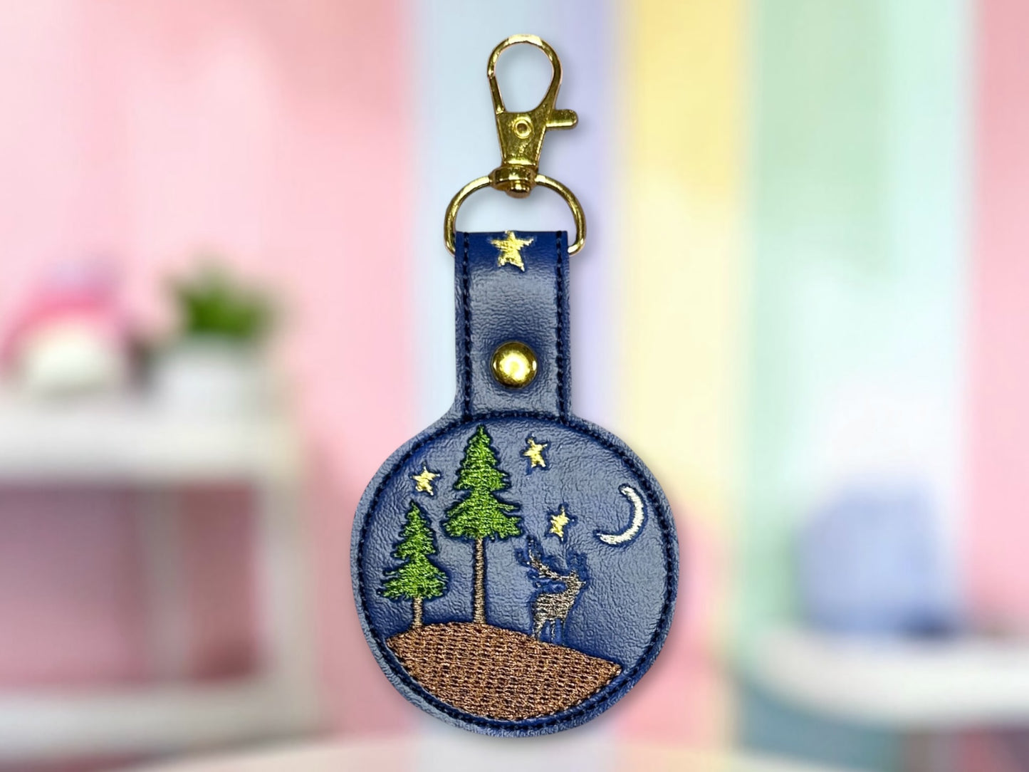 Mountain Top Night Embroidered Keychain
