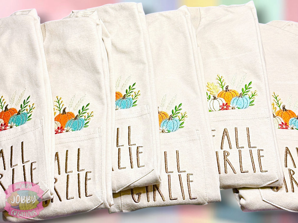 Fall Girlie Embroidered Pocket T-Shirt