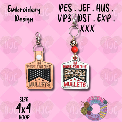 I'm Here for the Mullets Applique Snap Tab / Eyelet Digital Embroidery Design