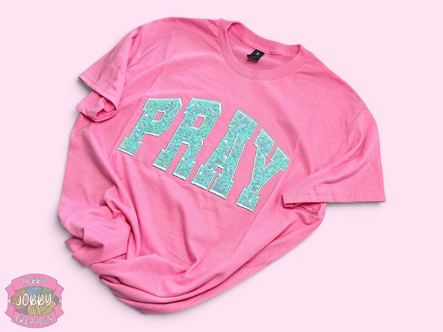 PRAY Sequin Applique Embroidered T-Shirt