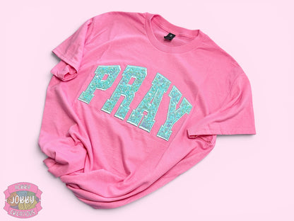 PRAY Sequin Applique Embroidered T-Shirt