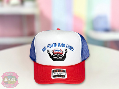 Red White and Feral Embroidered Foam Trucker Hat