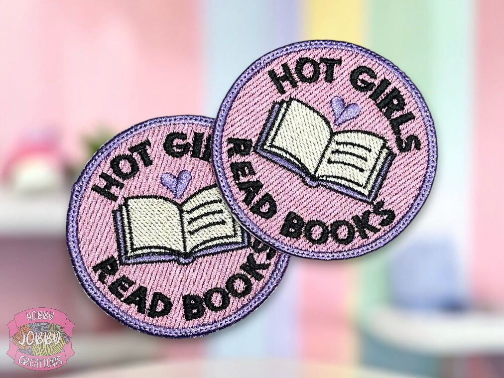 Hot Girls Read Books Embroidered Iron-On Patch
