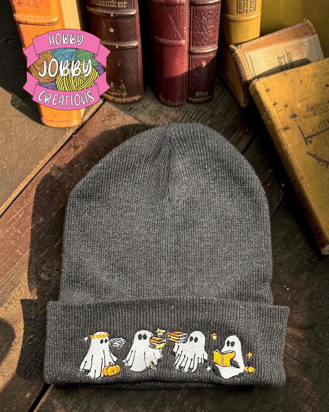 Bookish Ghosties Embroidered Beanie