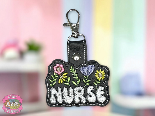 Floral Nurse Embroidered Keychain