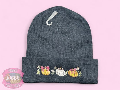 Floral Pumpkins Embroidered Beanie