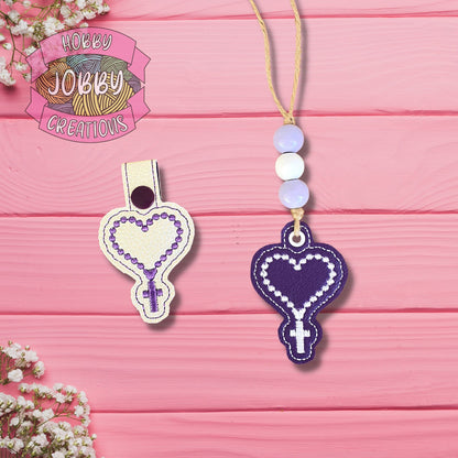 Heart Rosary Snap Tab / Eyelet Digital Embroidery Design