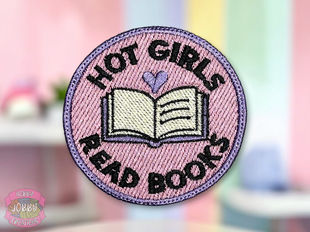 Hot Girls Read Books Embroidered Iron-On Patch