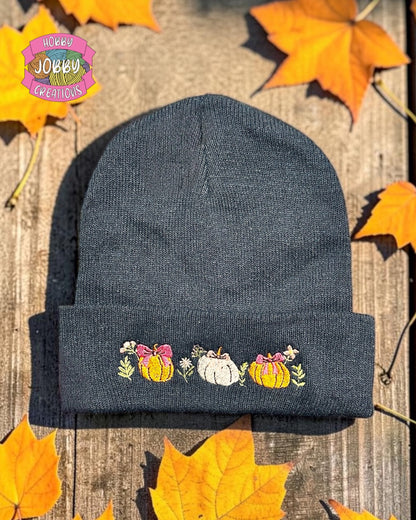 Floral Pumpkins Embroidered Beanie