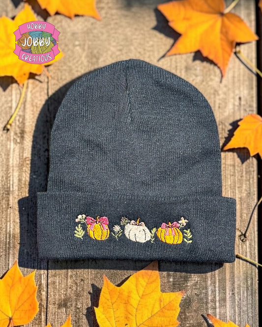 Floral Pumpkins Embroidered Beanie