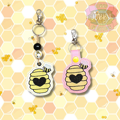 Bee On Hive Snap Tab / Eyelet Digital Embroidery Design