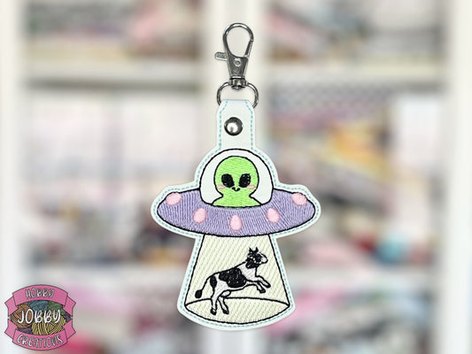 Glow Alien Abduction Embroidered Keychain
