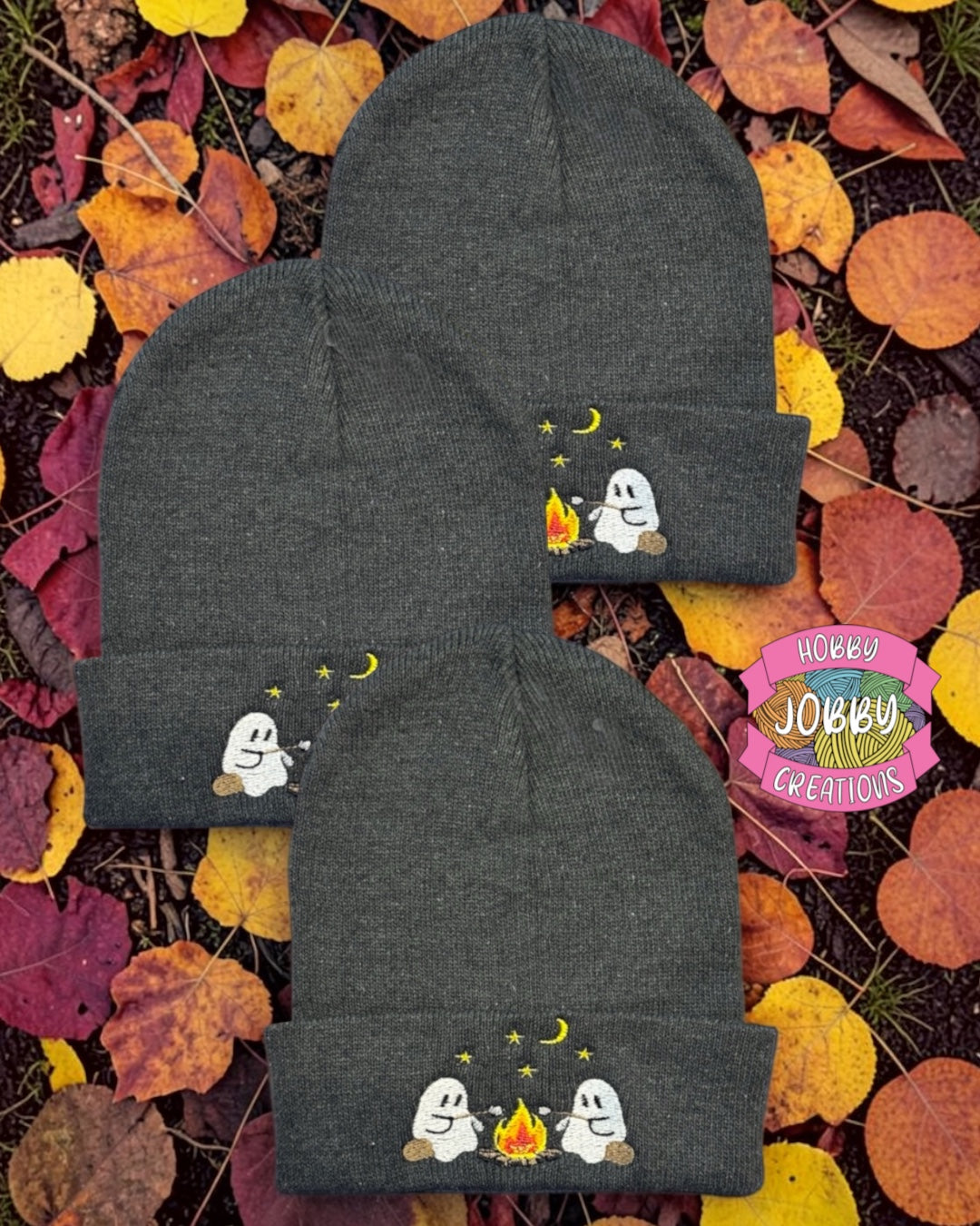Campfire Ghosties Embroidered Beanie