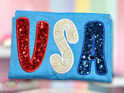 USA Sequin Applique Embroidered T-Shirt