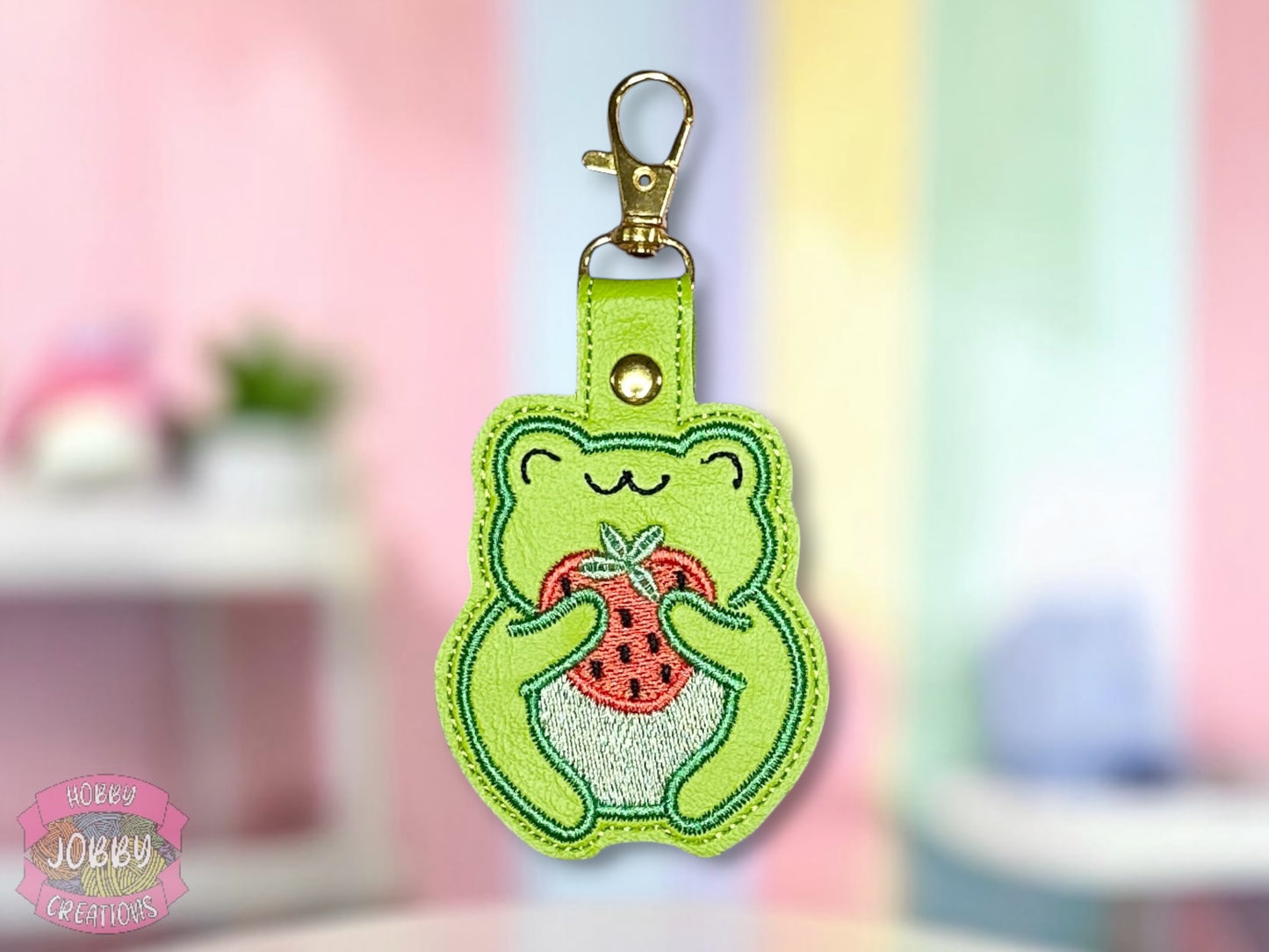 Strawberry Frog Embroidered Keychain