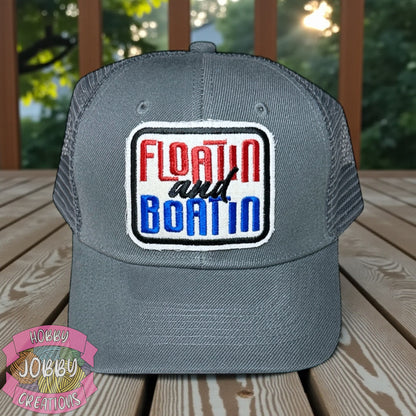 Floatin and Boatin Patch Cap (Gray w/ Red & Blue)