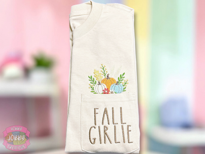 Fall Girlie Embroidered Pocket T-Shirt