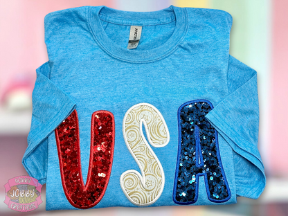 USA Sequin Applique Embroidered T-Shirt