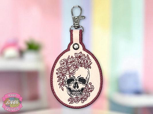 Floral Skull Embroidered Keychain