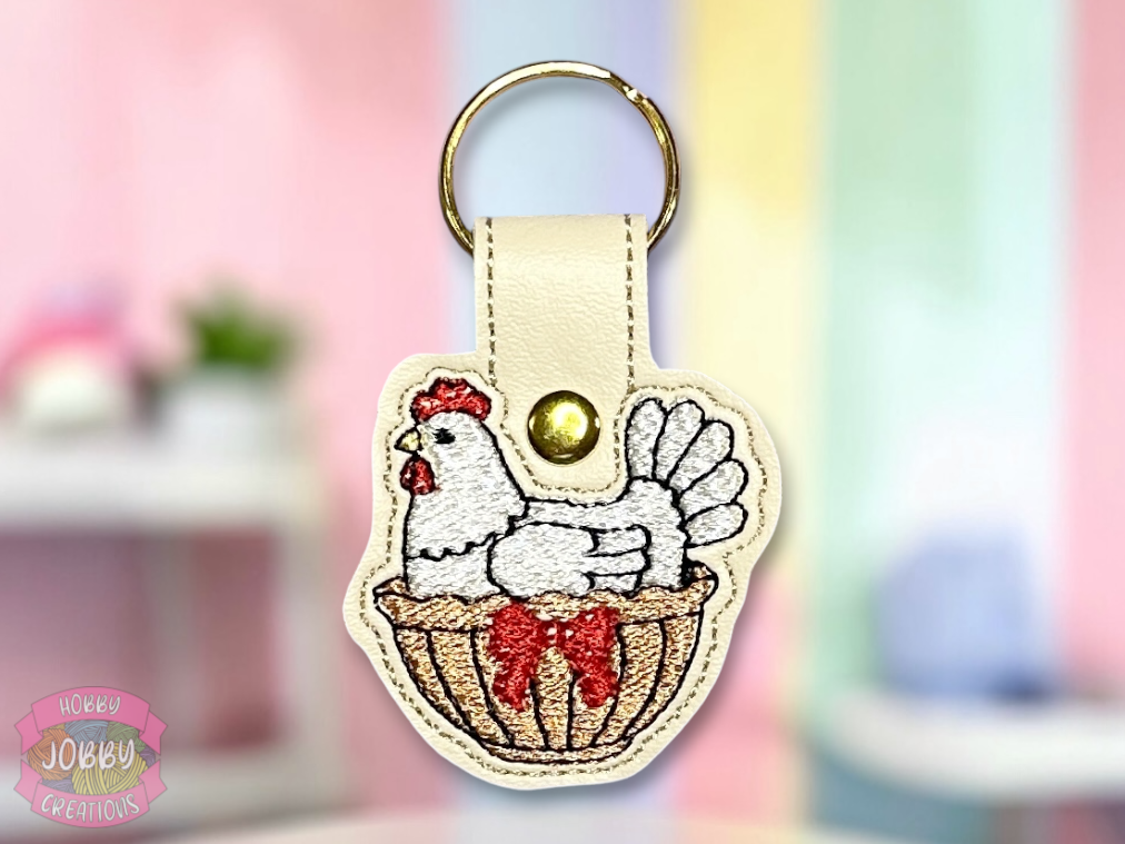 Chicken Basket Embroidered Keychain