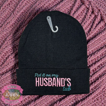 Husband's Tab Beanie (Black w/ Teal and Pink)