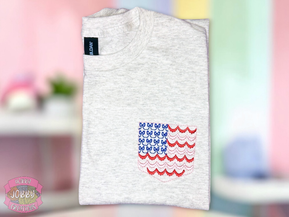 Bow Flag Pocket Embroidered T-Shirt
