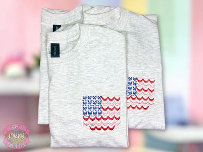 Bow Flag Pocket Embroidered T-Shirt