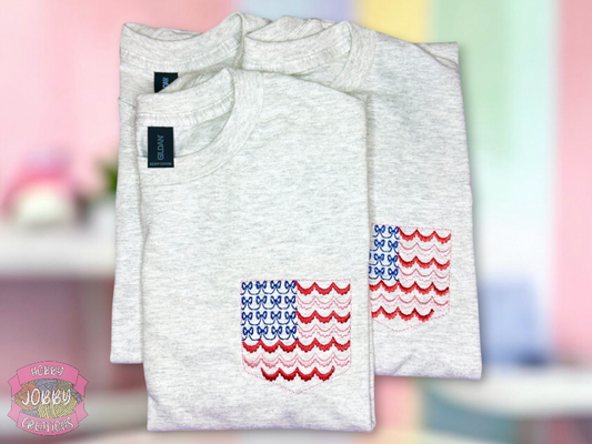 Bow Flag Pocket Embroidered T-Shirt