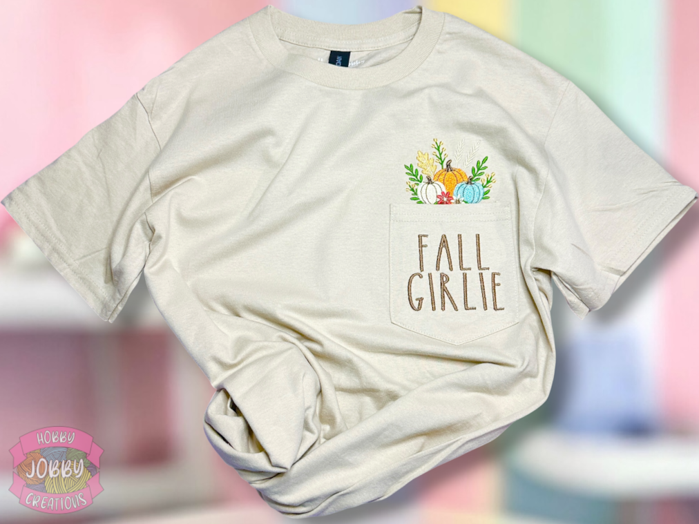Fall Girlie Embroidered Pocket T-Shirt