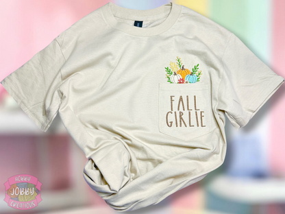 Fall Girlie Embroidered Pocket T-Shirt