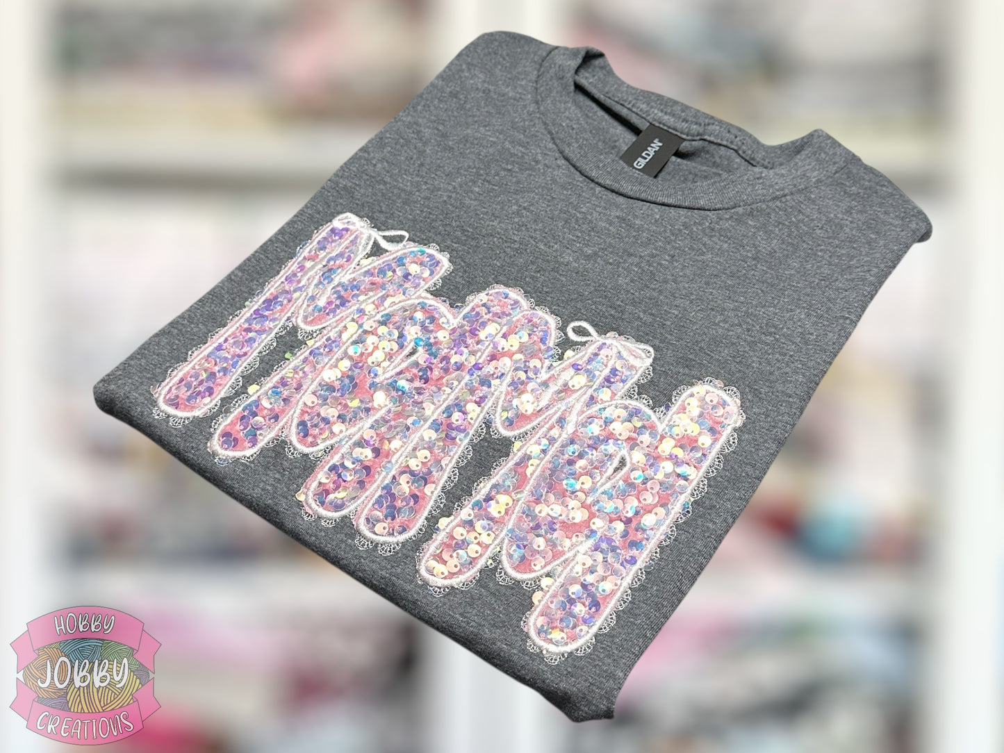 MaMa Bows Sequin Applique Embroidered T-Shirt