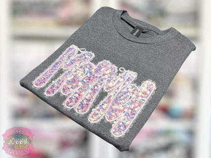 MaMa Bows Sequin Applique Embroidered T-Shirt