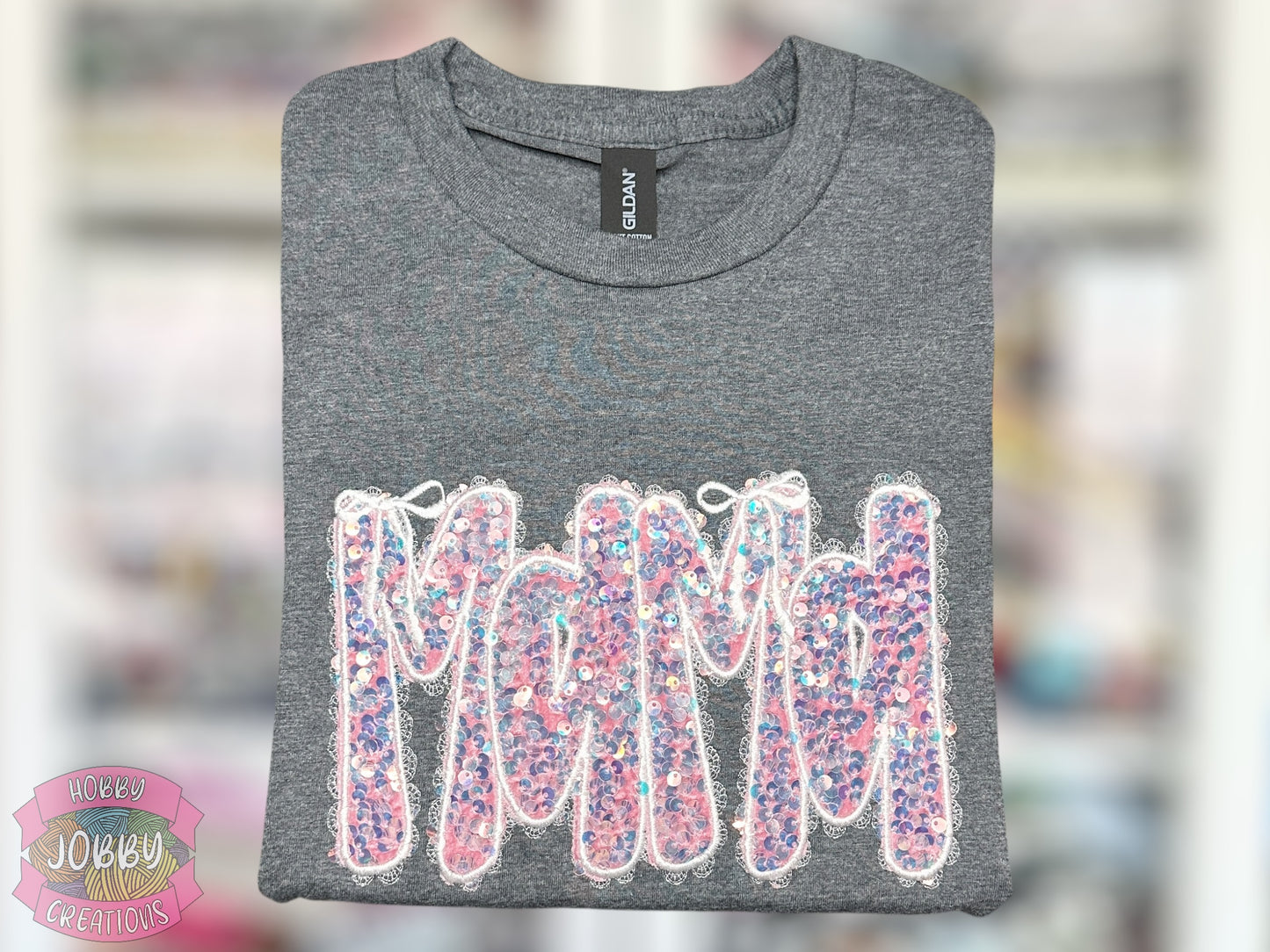 MaMa Bows Sequin Applique Embroidered T-Shirt
