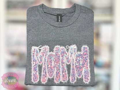 MaMa Bows Sequin Applique Embroidered T-Shirt