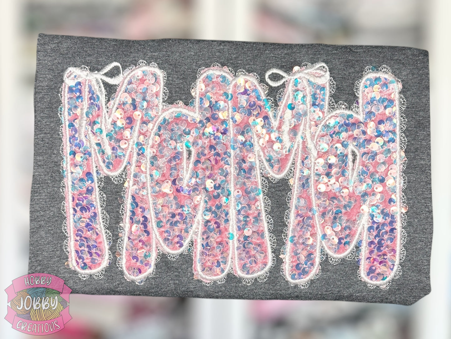 MaMa Bows Sequin Applique Embroidered T-Shirt