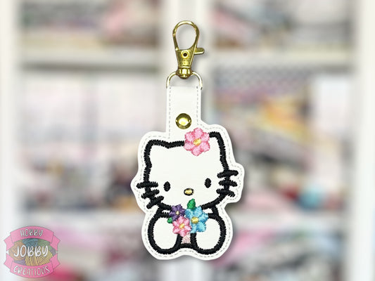 Summer Kitty Embroidered Keychain