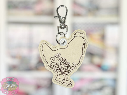 Floral Chicken Embroidered Keychain