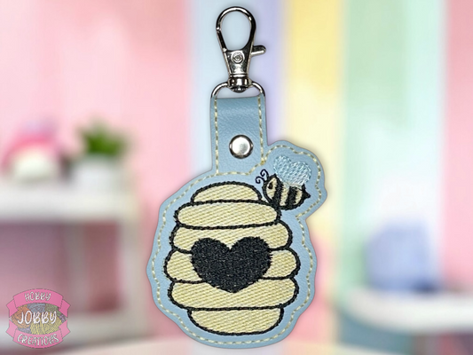 Bee on Hive Embroidered Keychain