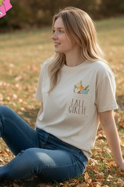 Fall Girlie Embroidered Pocket T-Shirt