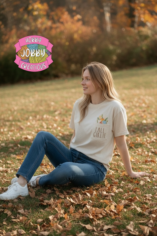 Fall Girlie Embroidered Pocket T-Shirt