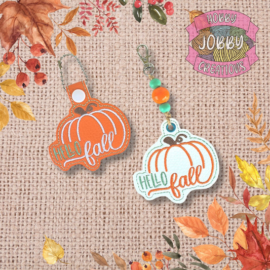 Hello Fall Pumpkin Eyelet / Snap Tab Digital Embroidery Design
