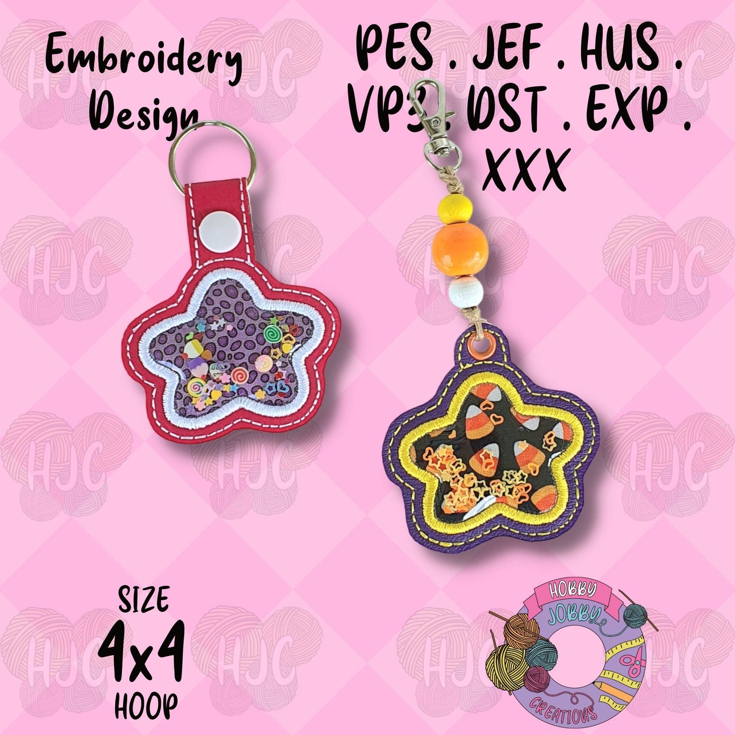 Star Applique Shaker Snap Tab / Eyelet Digital Embroidery Design