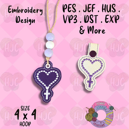 Heart Rosary Snap Tab / Eyelet Digital Embroidery Design