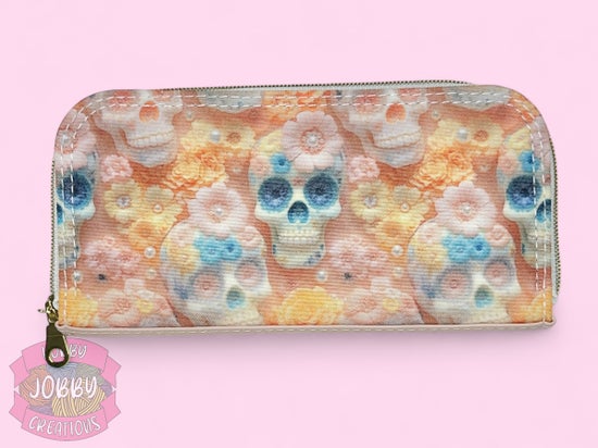 Pastel 3d Skulls Zip Around Wallet