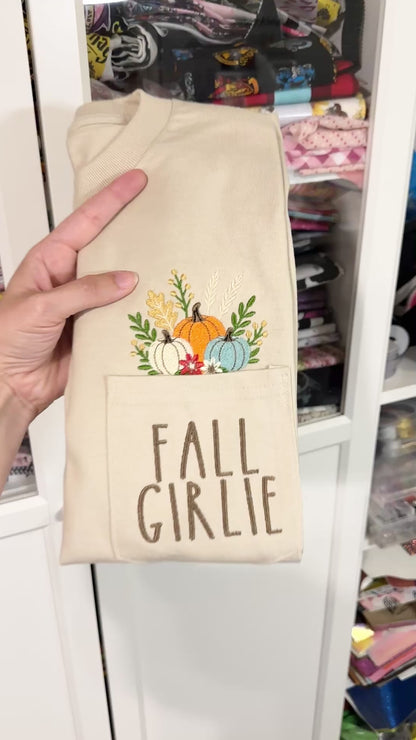 Fall Girlie Embroidered Pocket T-Shirt