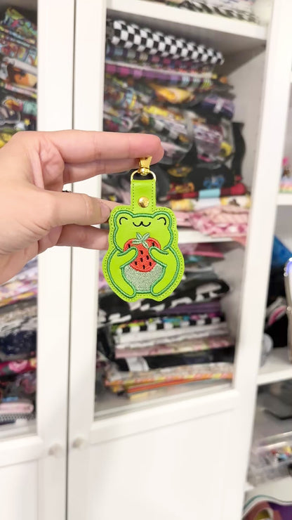 Strawberry Frog Embroidered Keychain